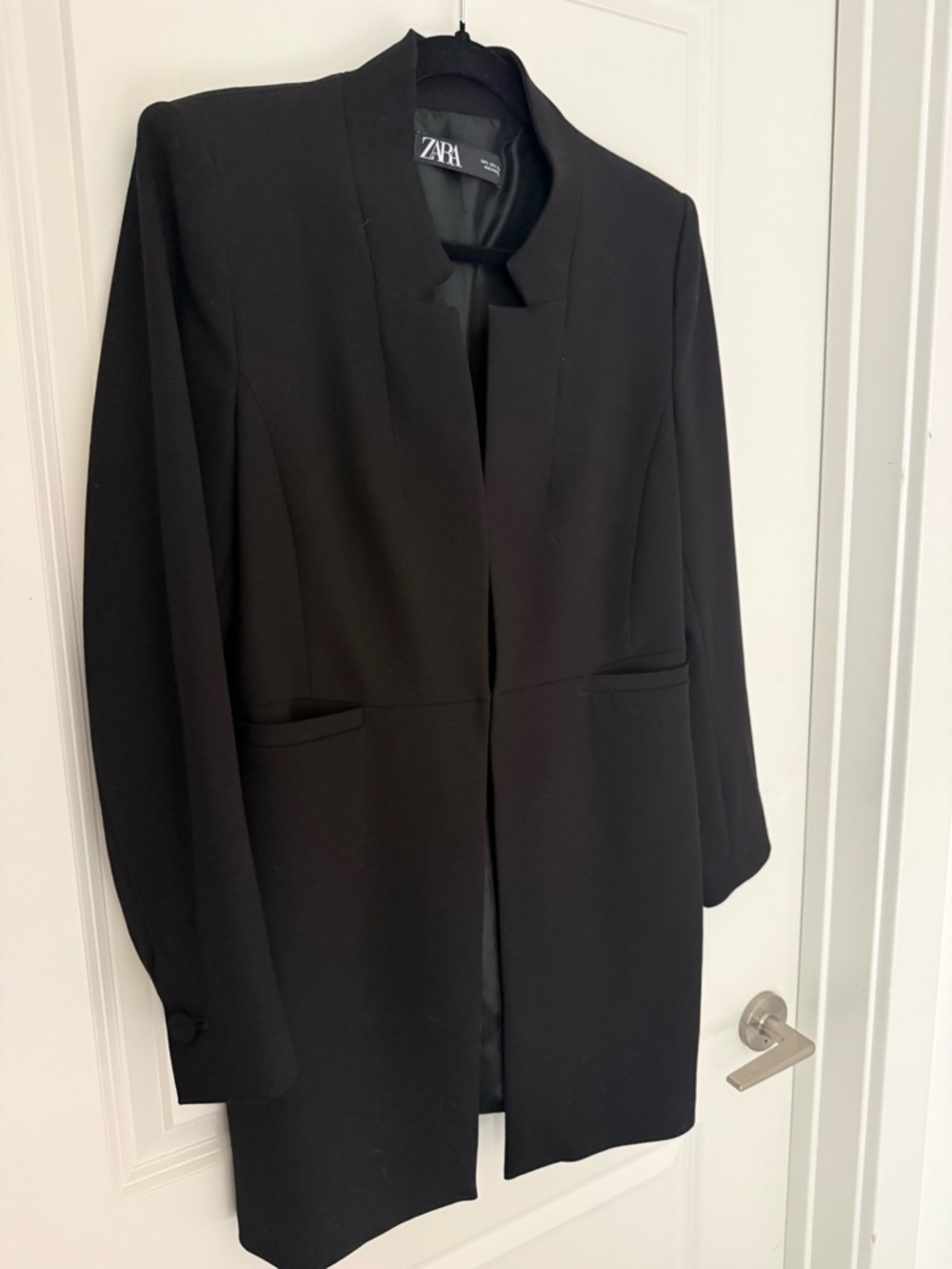 ZARA Black Collarless Longline Blazer